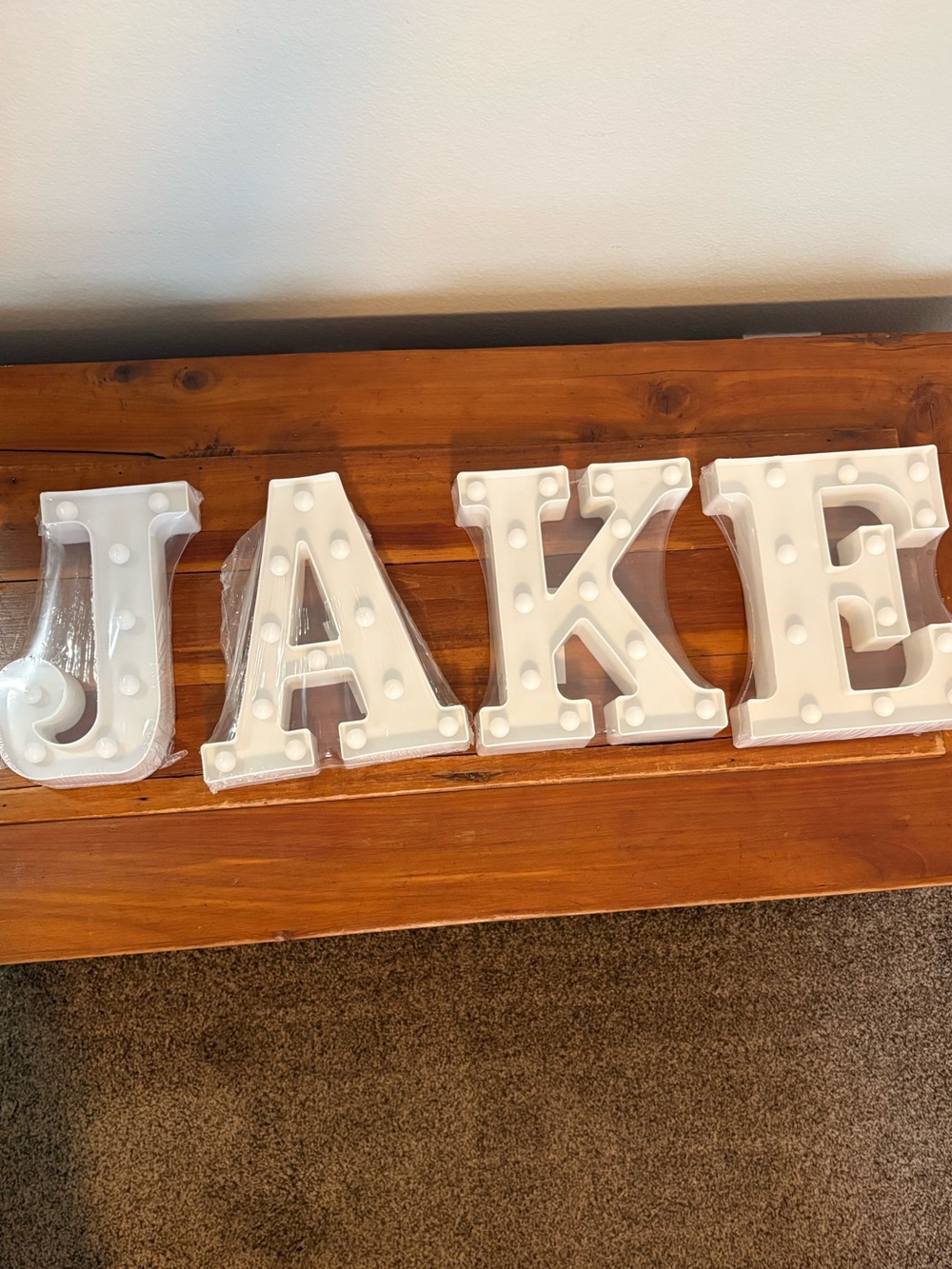 J-A-K-E light up letters